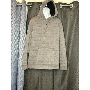 Quilted Gray Hooded Pullover Sweatshirt‎ With Kangaroo Pocket & Button Closure